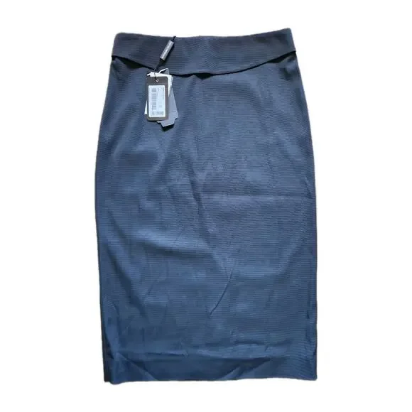 NWT Emporio Armani Black Ribbed Pencil Skirt Size 42 Stretch Knee Length Chic - Picture 1 of 8